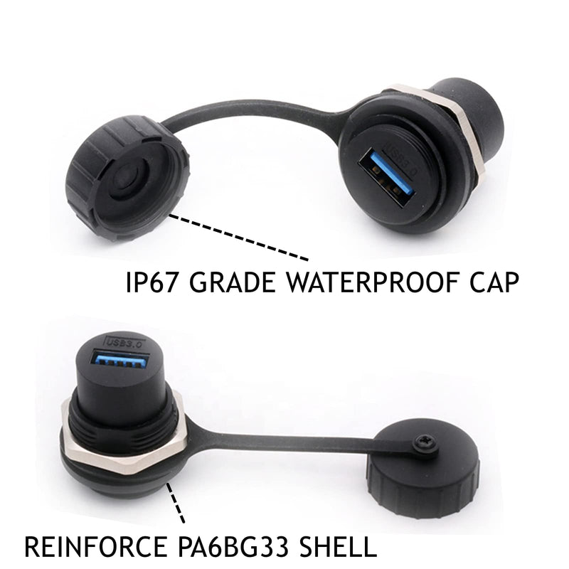 PENGLIN 5PCS USB3.0 Waterproof Connector,Industrial Panel Mount Bulkhead,Female to Female Feed Thru Data Transfer Coupler Round type USB3.0(5PCS)