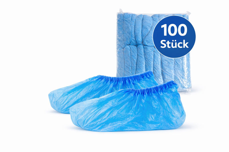 Pack of 100 Blue Overshoes - CPE Disposable Shoe Covers Waterproof & Tear-Resistant - Universal Size up to Size 47 - For Craftsmen & Hygiene Areas