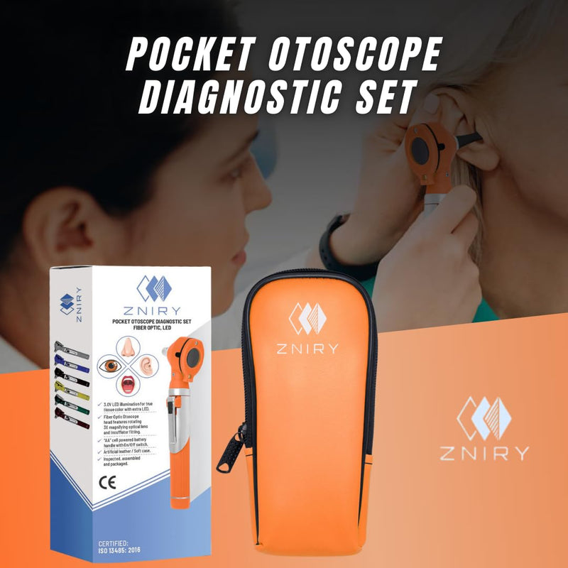[Australia - AusPower] - Mini Otoscope - Ear Scope with Light, Ear Infection Detector Mini Otoscope - Portable Ear Light and Exam Kit for Home Use - 3X Magnifying Fiber Optic Scope (Orange) Orange 