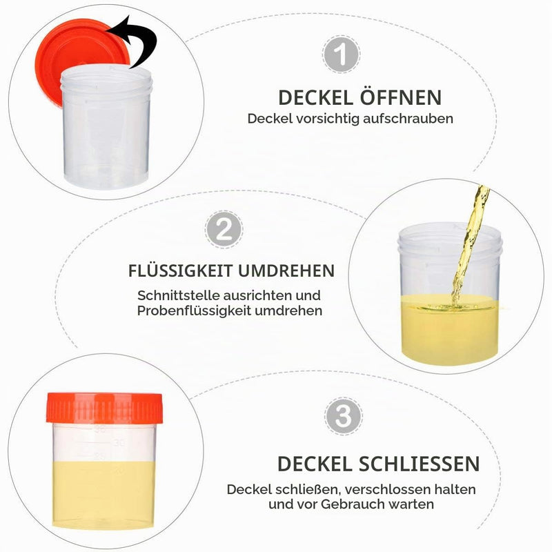 Pack of 50 Sterile Sample Cups with Lid, Urine Sample Cup, Screw-On Lid Container, Transparent, Disposable Plastic Measuring Cup, 40 ml (Random Color)