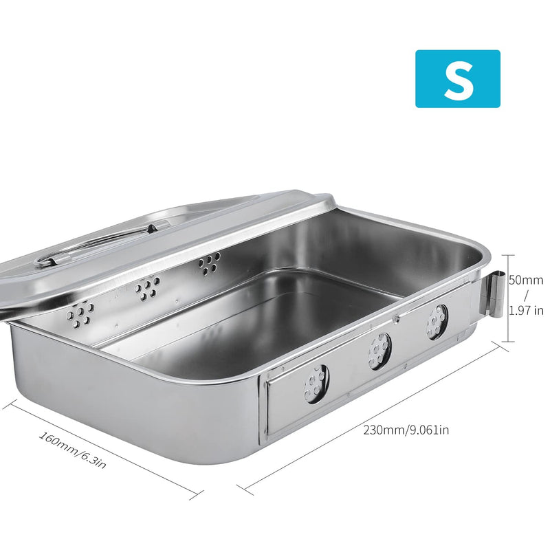 [Australia - AusPower] - Medical Surgical Trays Stainless Steel Dental Instruments Tray Organizer Holder Sterilization Plate Trays Box with Lid & Handle Grip & Holes 