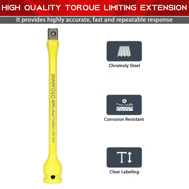 [Australia - AusPower] - 1/2" Drive Torque Limiting Extension Bar, 8 Inch Color-Coded Limiter 80ft-lbs CR-MO Stick for Locking Lug Nuts 80 Ft-lbs (110nm) 