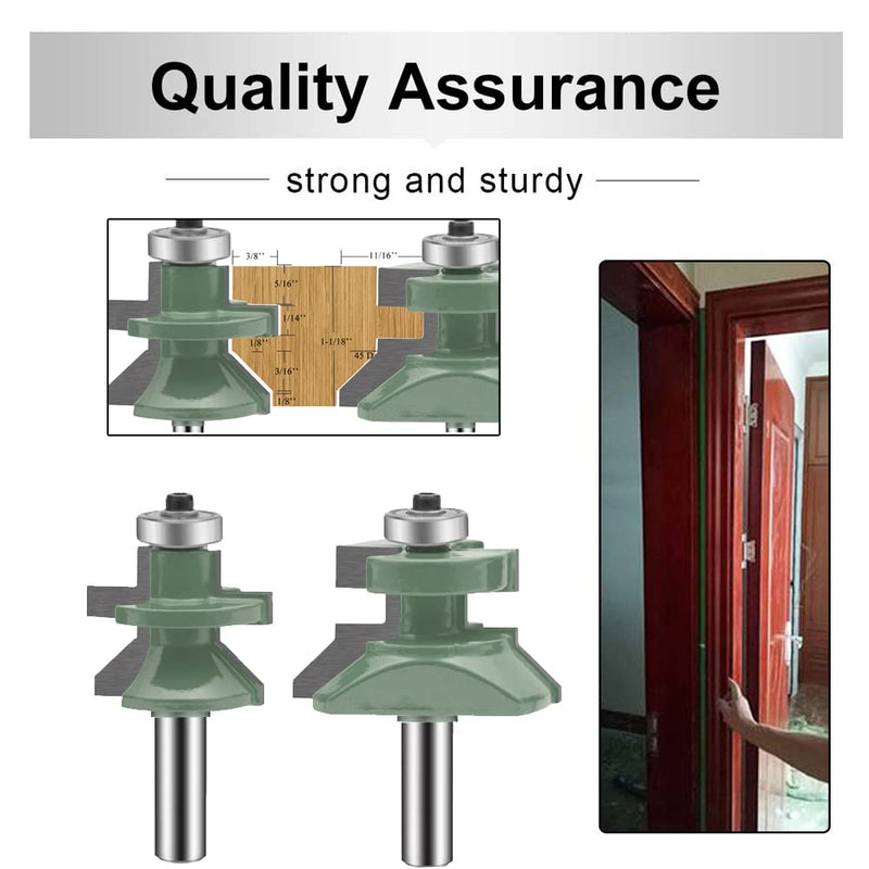 OLETBE Tongue and Groove Flooring Router Bit Set 1/2-Inch Shank 2 PCS, Wood V-Notch Wainscotting and Flooring Matched Cabinet Shelf Door Woodworking Router Bits Set with Edge Banding(2)
