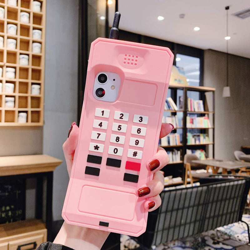 [Australia - AusPower] - UnnFiko 3D Silicone Case Compatible with iPhone 14 Pro Max, Retro Classic Creative Soft Rubber Bumper Cover Cool Fun Thick Protective Stand Case (Retro Cellphone Pink, iPhone 14 Pro Max) Retro Cellphone Pink 