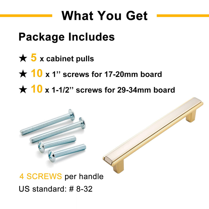 Nickel and Gold Cabinet Pulls Brushed Nickel and Gold Kitchen Cabinet Handles, 5 Pack 6-1/4 Inch, 2281 Two Tone Hardware for Cabinets Drawers Bedroom Dresser Cupboard Bathroom Vanity 6-1/4 In Hole Distance Brushed Nickel & Gold