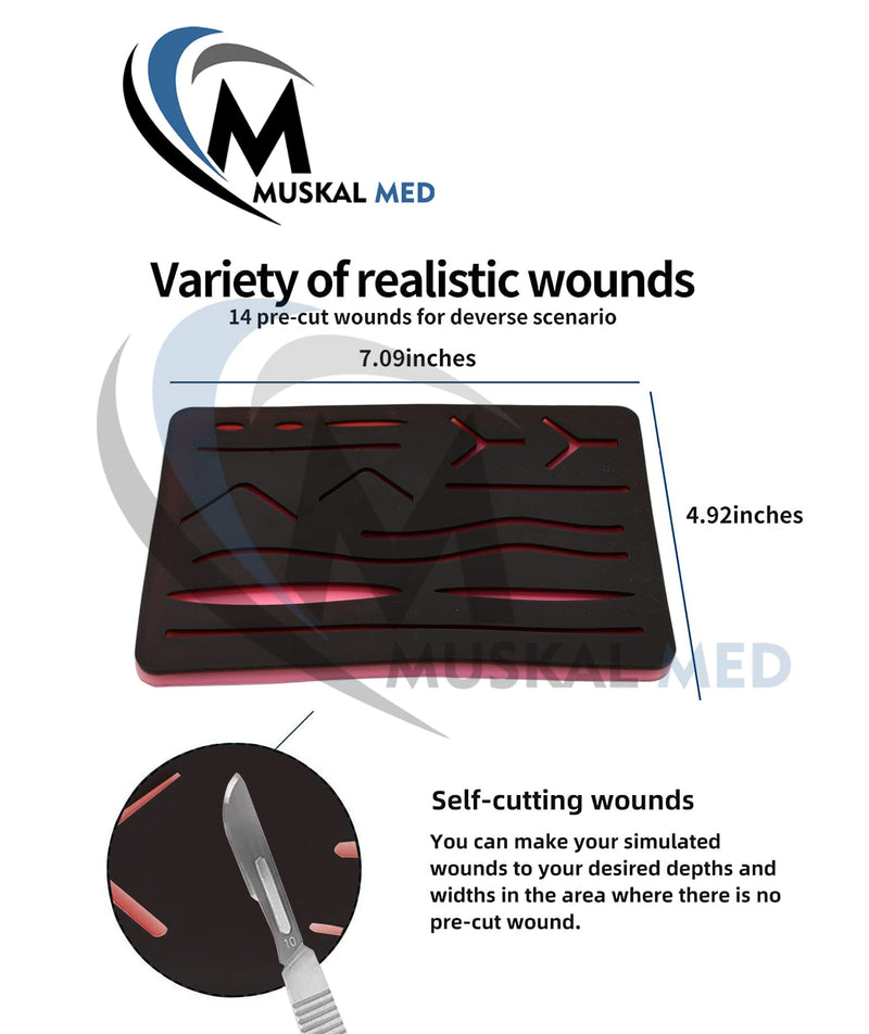 [Australia - AusPower] - Skin Practice Pads 3 Layer with 14 Wound 5x7" Skin Practice Kit Durable Silicon Skin Pad to be Used by Students for Training and Practice of Medical Veterinarian Students and Nurses DS-1357 
