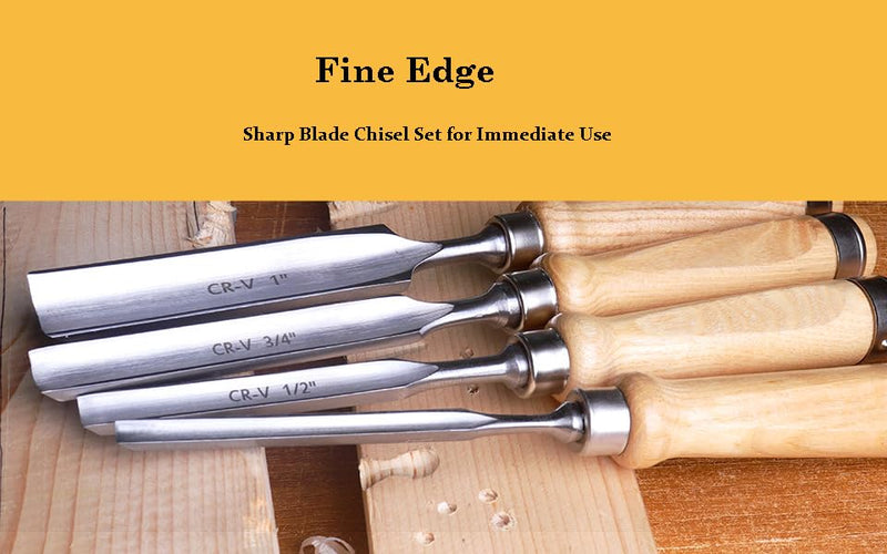 [Australia - AusPower] - ATOPLEE 4 Pieces Wood Chisel Set for Woodworking, Professional Wood Chisel Tool Carpenter Gouge CR-V Steel Semi-Circular Edge Sharp Blade 8mm(5/16")/12mm(1/2")/18mm(3/4")/25mm(1") (Full Size-4PCS) Full Size-4PCS 