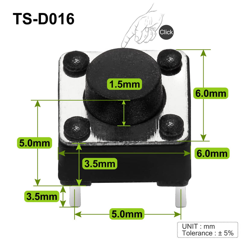 Chanzon 150pcs 6x6x5mm Tactile Tact Push Button Switch Micro Momentary Tact Switch 2 pin SPST Pushbutton Switches Dip Touch Switch for Breadboard Arduino PCB Electronic Circuit Board 2pin,TS-DO16 A (5mm 150pcs)