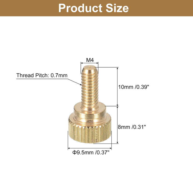 [Australia - AusPower] - uxcell M4x10mm Knurled Thumb Screws, 4pcs Brass Knurled Thumb Screws Bolts with Shoulder Grip Knobs Fasteners, Brass Tone 4 