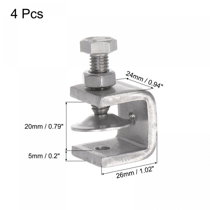 [Australia - AusPower] - uxcell Stainless Steel C-Clamp with 0.79 Inch Wide Jaw Opening for Woodworking Welding Building Household Mount 4 Pcs 20mm 