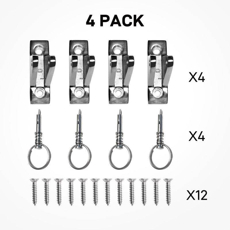 4 Pack Bimini Top Deck Hinge Hardware,with Pin and Ring,316 Stainless Steel, Installation 12 Screws,Fit 0.32" THK Eye Silver 0.32in