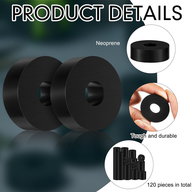 Fabbay Multi Purpose Rubber Spacer 1 OD x 3/8 ID x 1/2 Inch Thickness Black Round Rubber Washers Anti Vibration Bushings Spacers Washers for Home and Car Accessories(120 Pcs) 120