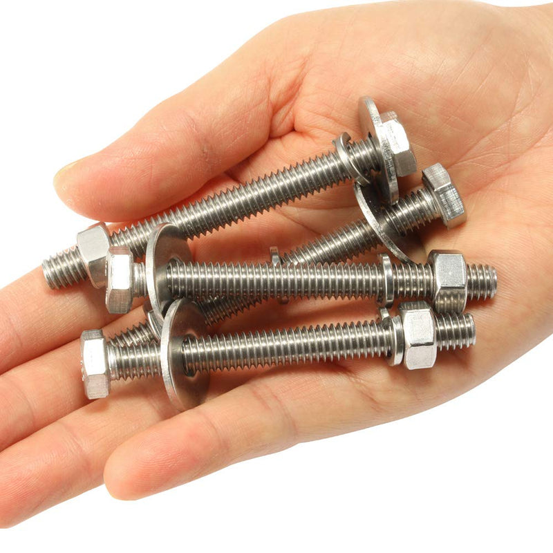 [Australia - AusPower] - 4 Sets 3/8-16 x 6" Hex Head Screws Bolts, Nuts, Extra-large and Thick Flat & Lock Washers, Fully Threaded, Stainless Steel 18-8, Bright Finish 3/8-16 x 6" 4 