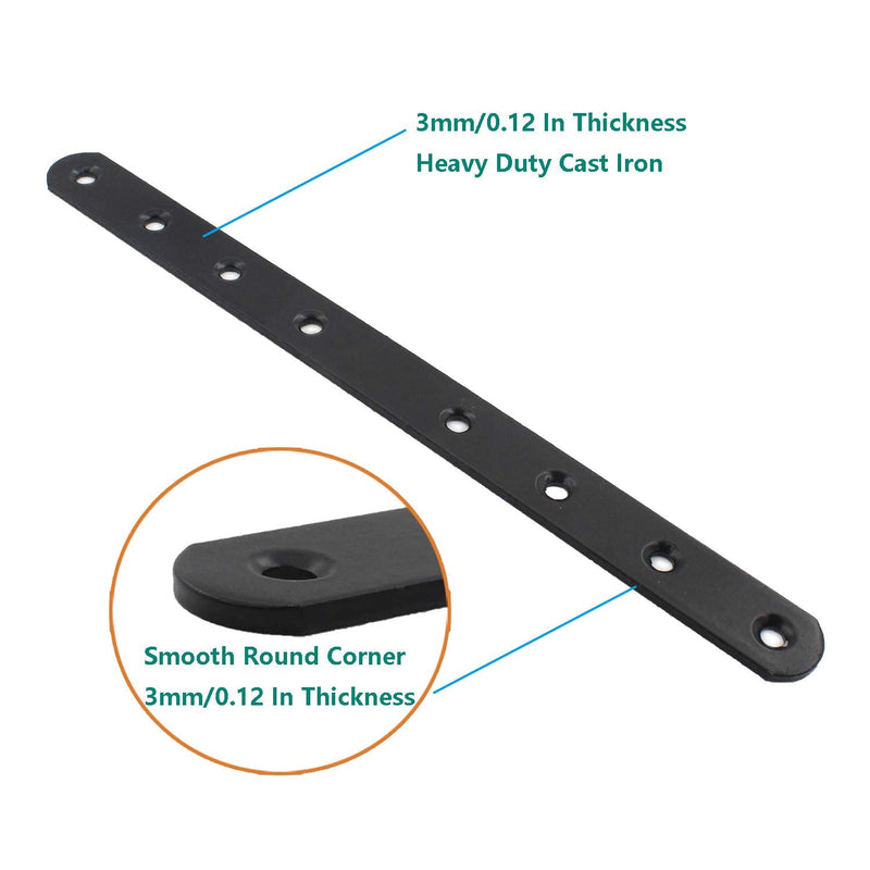 [Australia - AusPower] - 4 Pack Flat Mending Plate for Wood, ULIFESTAR Black Iron Flat Straight Brace Brackets Metal Repair Fixing Wood Brace Joining Plates Connector for Repairing Wooden Furniture with Mounting Screws 250x20x3mm/10x0.79x0.12" 