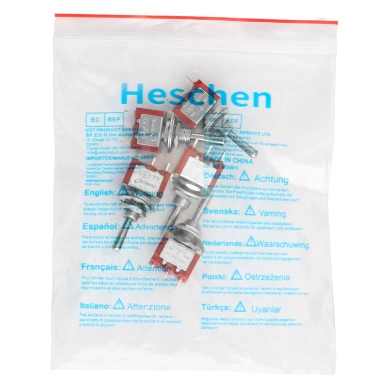 Heschen Miniature Toggle Switch MTS-123 1-Pin (On) Off(On) Button, 2A 250VAC / 5A 120VAC, Small Push Switch with Spring Reset and 3 Ports for Model Railway & DIY Electronics, Pack of 5 3 Pins (Ein)-Aus-(Ein) tastend