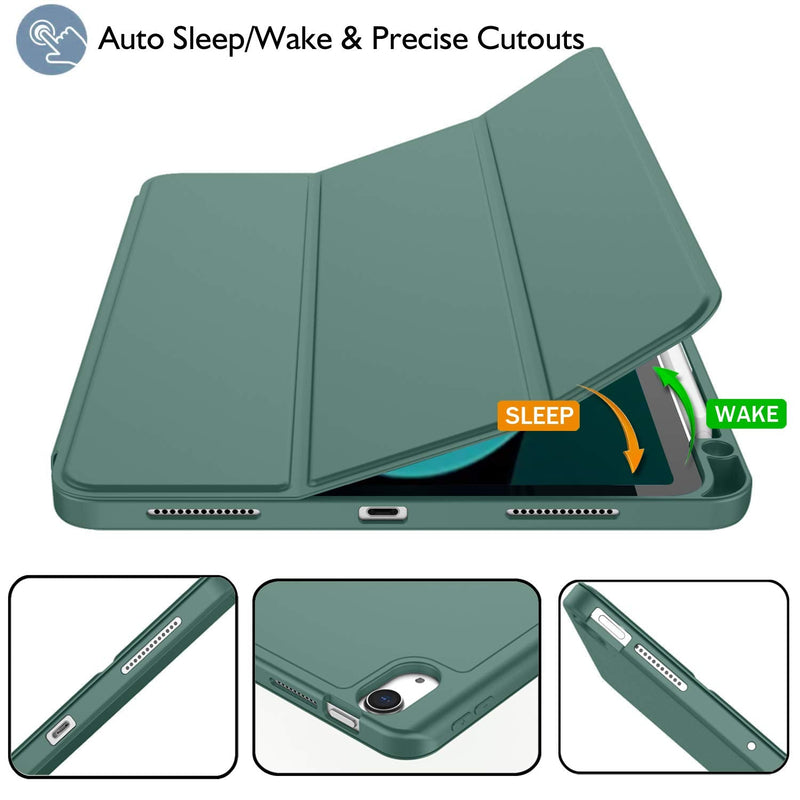 [Australia - AusPower] - ZryXal iPad Air Case 5th Generation/4th Generation 2022/2020 10.9 Inch, Smart iPad Case[Support Touch ID and Auto Wake/Sleep] with Auto 2nd Gen Pencil Charging (New Midnight Green) New Midnight Green 