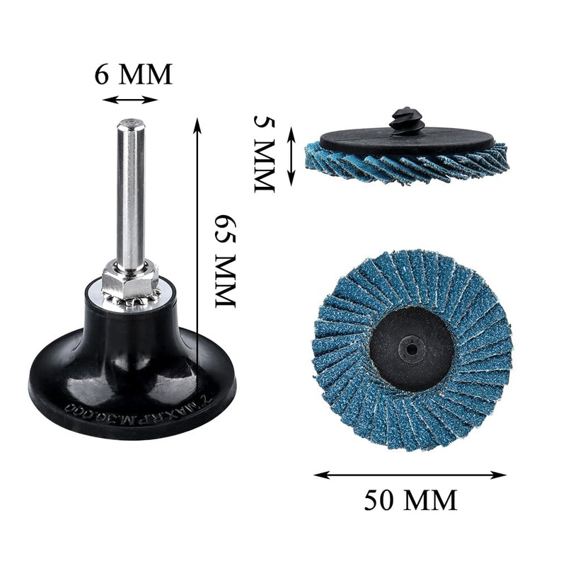 [Australia - AusPower] - Treki Pack of 15 Mini Flap Discs for Drill, 40/60/80 Grit, 50 mm Sanding Discs Pad Kit with 6.35 mm Adapter, Sanding Attachment for Cordless Screwdriver, Small Sandpaper Sanding Pads 