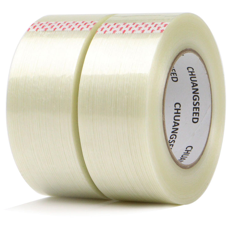CHUANGSEED 2-Pack Mono Filament Strapping Tape 6.2mil x 2Inch x 30yds Commodity Grade Heavy Duty Transparent Reinforced Fiberglass Tape Mono 2"x 30y 2-Pack