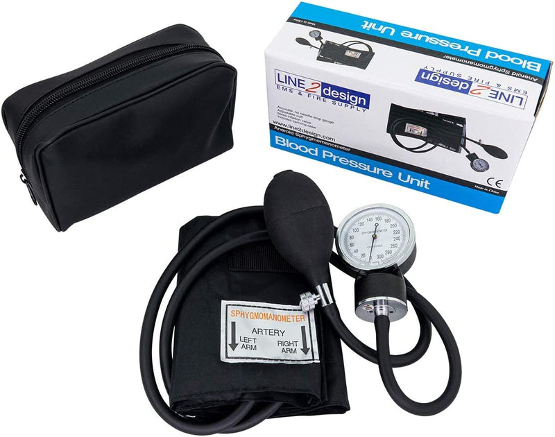 [Australia - AusPower] - LINE2design Adult Blood Pressure Cuff - School Safety Deluxe Aneroid Sphygmomanometer with Cuff and Carrying Case Trauma Kits Black 