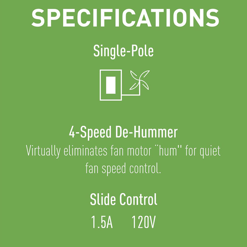 Legrand Pass & Seymour 94004I 1.5A 4-Speed Rotary Fan Control, Single Pole, De-Hummer, Ivory (1 Count)