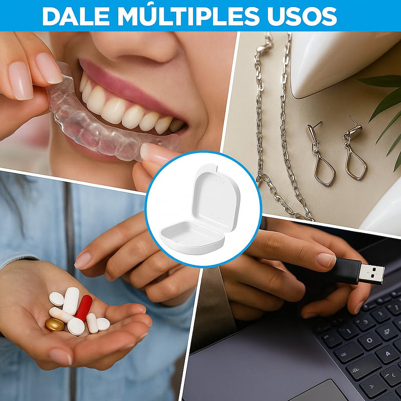 1 box for dental splint + 1 mini brush / vented orthodontic box made of high-quality PP, box for Invisalign / box for dental device, white