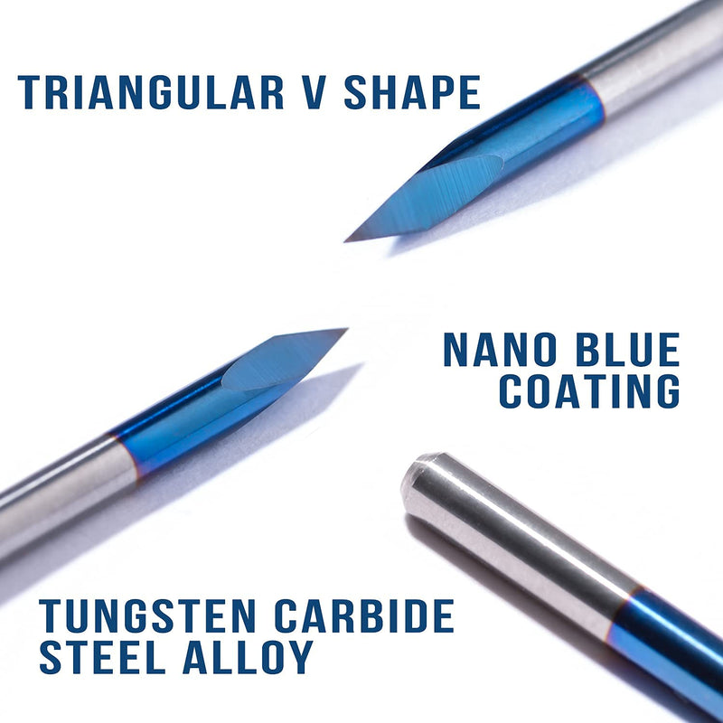 [Australia - AusPower] - Set of 10 20/30/45/60/90 Degrees 0.1 mm Engraving Cutter Set V Milling Tip in Pyramid Shape Triangular Pyramid V-bit Nano Coating for Acrylic, Wood, PVC, Engraving and Milling 20/30/45/60/90 degree x 0.1 