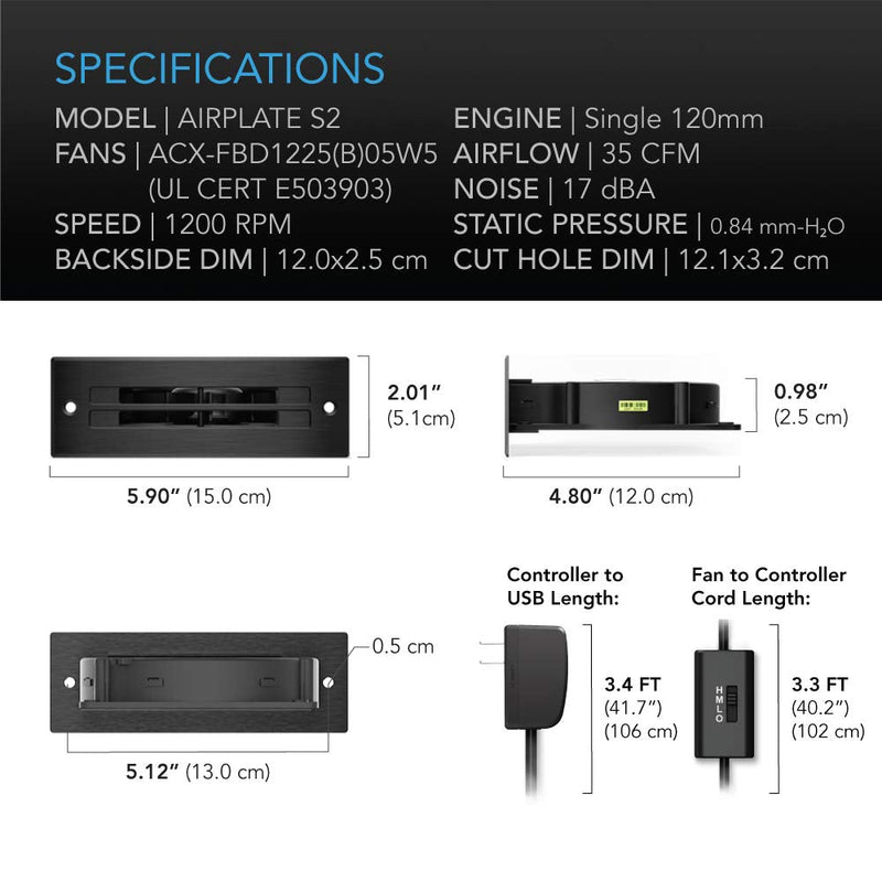 [Australia - AusPower] - AC Infinity AIRPLATE S2, Quiet Cooling Blower Fan System 6" with Speed Control, for Home Theater AV Cabinets 6-Inch - Centrifugal 