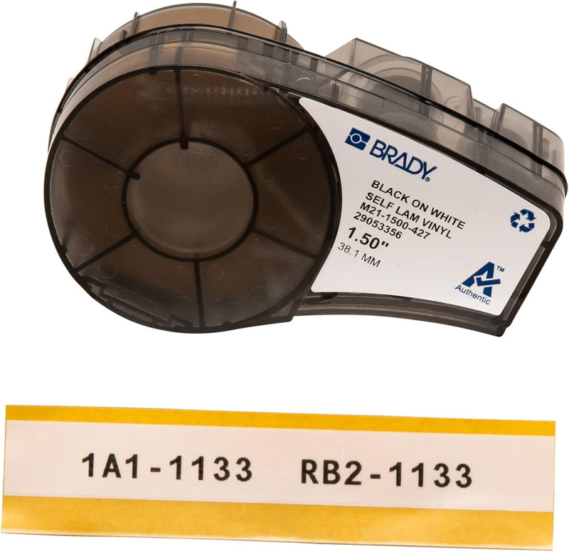 Brady Authentic (M21-1500-427) Self-Laminating Wire Wrap for Control and Electrical Panels, Datacom Cables, Black on White- For M210, M210-LAB, M211, BMP21-PLUS and BMP21-LAB Printers, 1.5" W 14' L 1.5" Label