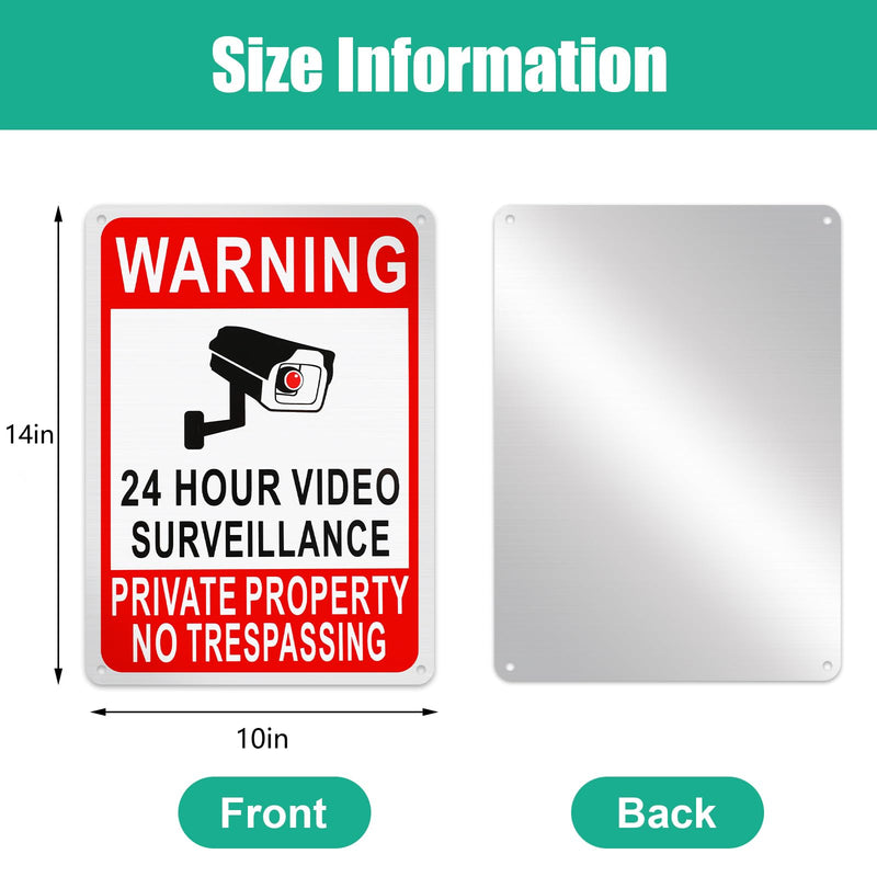 Kenning 8 Pack Private Property No Trespassing Sign 24 Hour Video Surveillance 14 x 10 Inches Reflective Aluminum Security Camera Plate Trespassers Will Be Shot Warning Signs for Home Safety