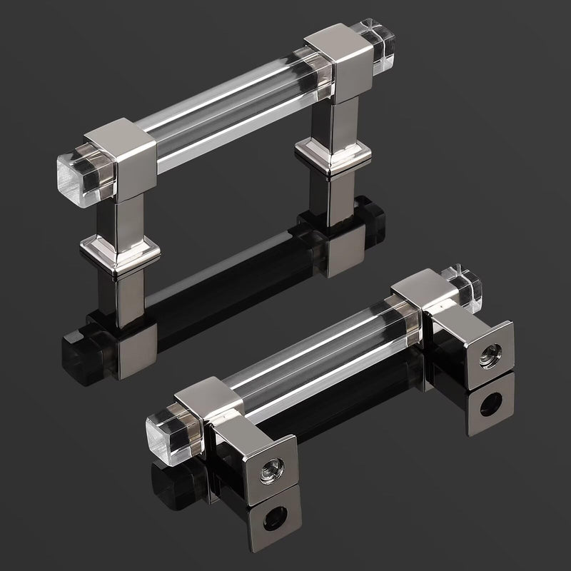 10 Pack Adjustable Kitchen Cabinet Handles, 3 Inch Hole Center Clear Acrylic Cabinet Pulls, Zinc Alloy Base Polished Chrome, Modern Glass Drawer Pulls for Kitchen and Bathroom Cabinets Hole Center:3inch(76mm) 10