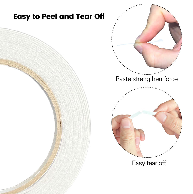 6mm Double Sided Tape White 4 Rolls (Total Length 133 Yards), 1/4 Inch Strong Adhesive Sticky Wrap Tape for Crafts Gift Wrapping Paper Card Making Home Office School Stationery 6mm (1/4inch)-4Pcs