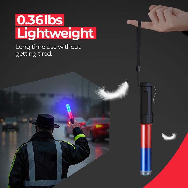 [Australia - AusPower] - Traffic Wand Rechargeable, 10 Inch Traffic Control Baton Light with 4 Flashing Modes and 1 White LED on Top, Air Marshaling Signal Wand with Side Clip for Airport, Parking, Car Directing, 1 Pack Red Blue 