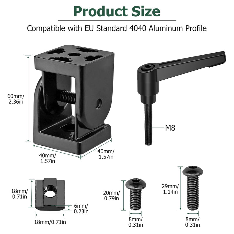 JiGiU 2PCS Angle Connector Joint Connector 4040 Nut 8 Flexible Hinge 180° Rotation Range with Clamping Lever Zinc Alloy Joint Connector for 4040 EU Standard Aluminum Extrusion Profile-Black Black 2