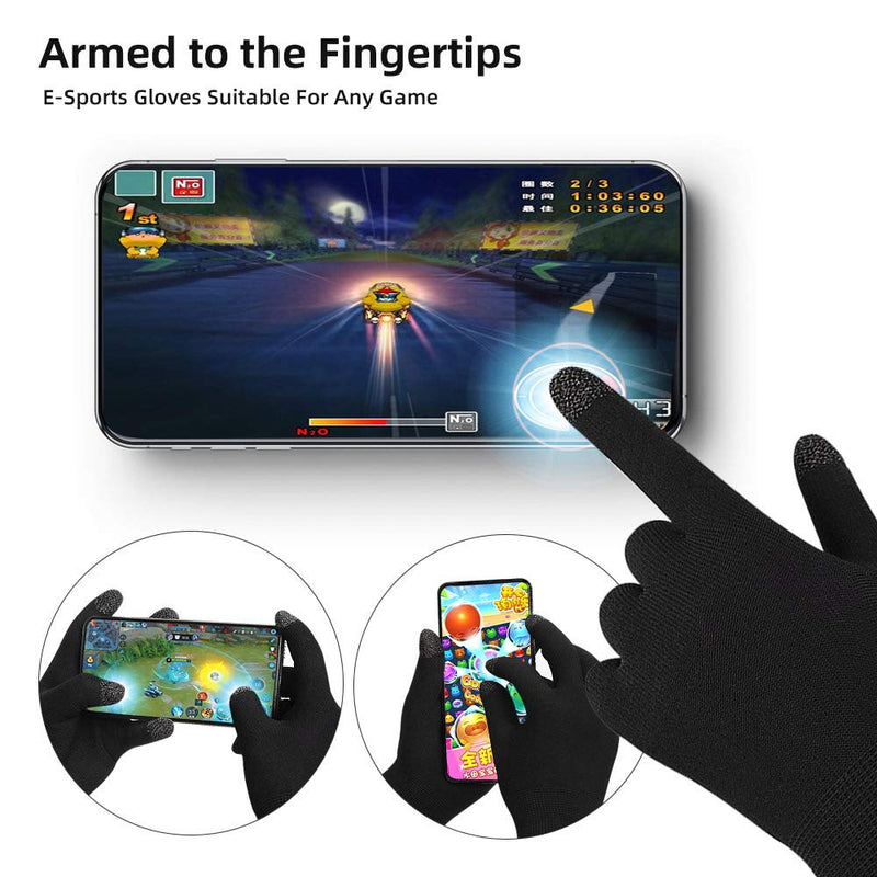 [Australia - AusPower] - Gaming Gloves, Anti-Sweat Breathable Touch Finger Game Glove for Highly Sensitive Nano-Silver Fiber Material, Support Almost All Mobile Gaming (Black) 