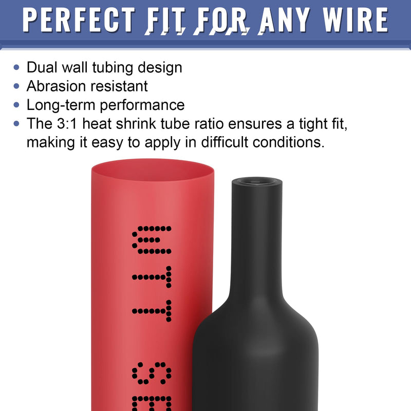 [Australia - AusPower] - Heat Shrink Tubing Kit - 3:1 Ratio Adhesive Lined, Marine Grade Shrink Wrap - Automotive Industrial Heat-Shrink Tubing - Black, Red - 400 PCS 400PCS Black&Red 1 