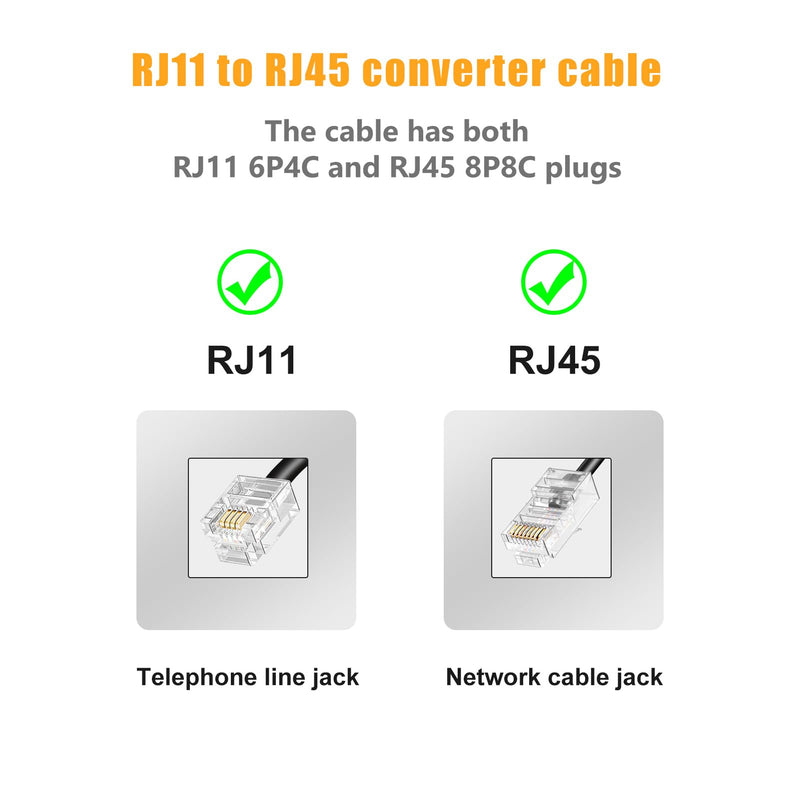 [Australia - AusPower] - Uvital Phone Jack to Ethernet Adapter, RJ11 to RJ45 Adapter, RJ45 Female to RJ11 Male for Landline Telephone, with RJ45 to RJ11 Cable (Black,2 Pack) 2 pcs RJ45 Coupler+2 pcs RJ45 to RJ11 Cable-Black 