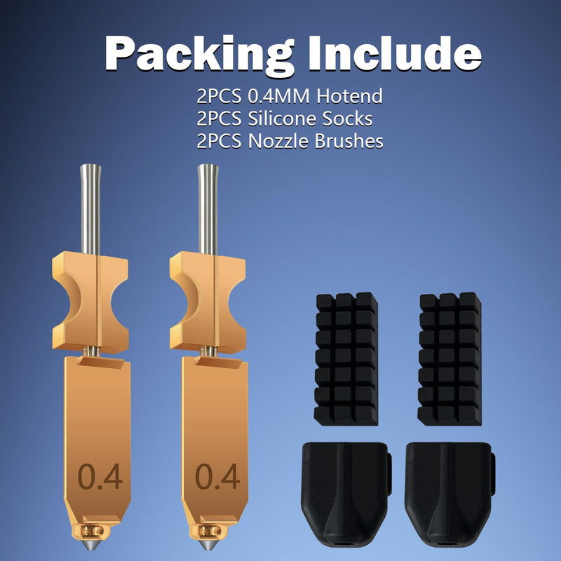 for AD5X Upgraded 0.4mm Hotend Nozzles 2 Packs 3D Printer Assembled Extruder Kits- All Metal Hot End/Printhead Replacement with Detachable Nozzle, Extra 2PCS Silicone Sock+ 2PCS Nozzle Brush Hotend for AD5X 0.4