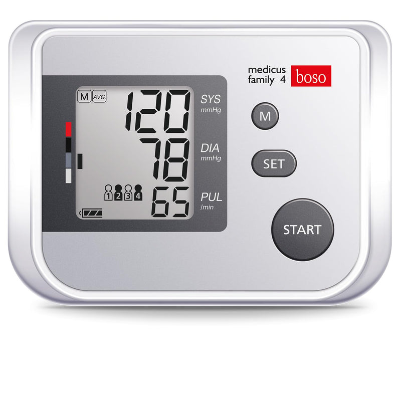Boso Medicus Family 4/Partner & Family Blood Pressure Monitor with 4 Store, Large Display and Arrhythmia Detection with Universal Cuff (22 – 42 cm)