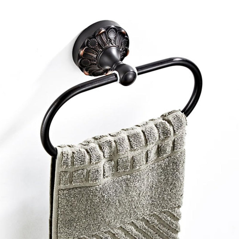 Antique Oval Towel Ring Holder Brass Material Towel Ring for Towel Storage Wall Mounted Towel Hanger Rack for Bathroom Toilet (Black) Black
