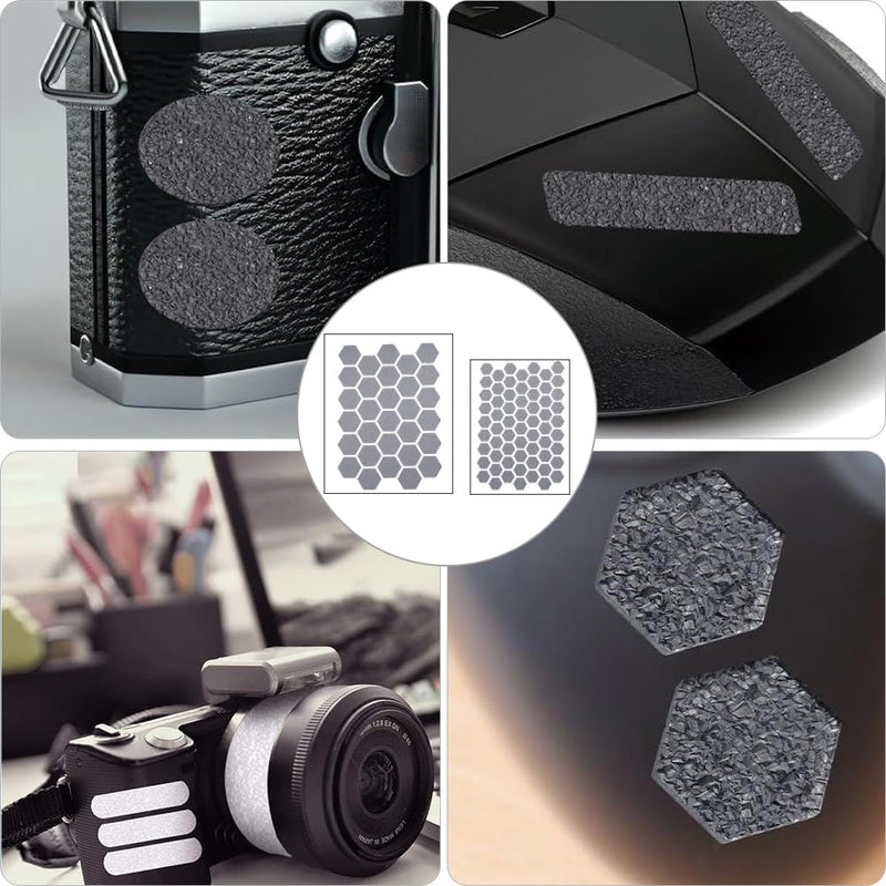 8Pcs 2 Styles Phone Grip Tape Clear Adhesive Traction Rubber Textured Hexagonal Shaped Waterproof Pre-Cut Non Slip Kit Finger Stickers Grip Tape for Handles Mouse Laptop Tablet Gaming DIY