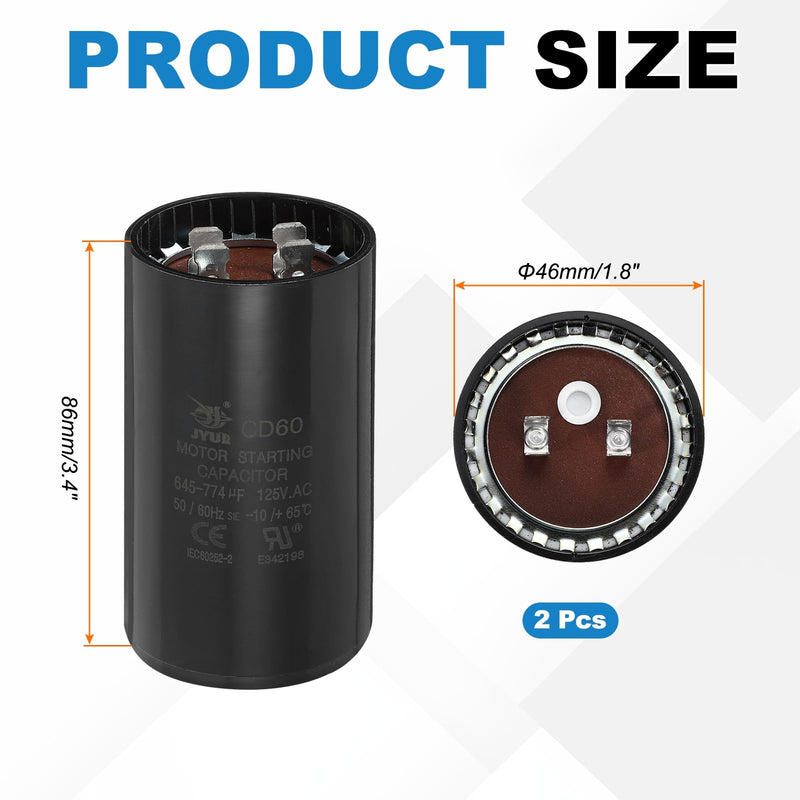 MECCANIXITY CD60 Capacitor 645-774 UF/Mfd, 125 VAC CD60 Run Motor Start Capacitor for Electric Fan Motor Starting Well Pump (Black, Pack of 2) 645-774uf