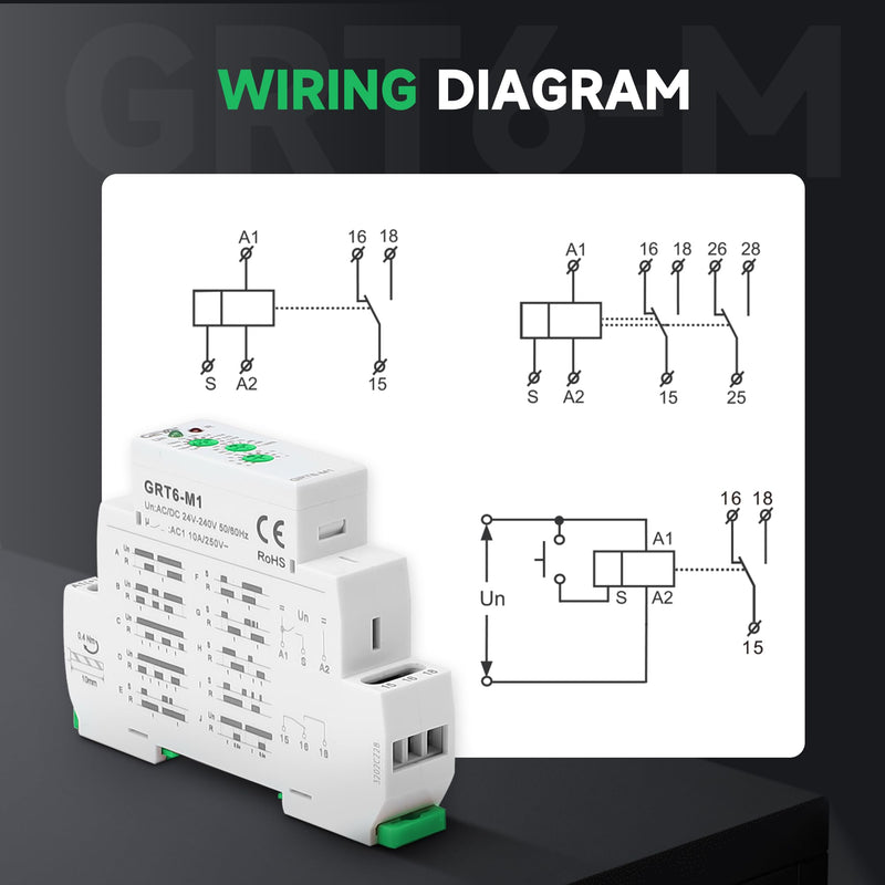 GEYA 10A Multifunctional Delay Time Relay 10 Function Choices AC/DC24V-240V 2 Output Control Relay with DIN Rail Mount (GRT6-M2,AC/DC24V-240V) GRT6-M2