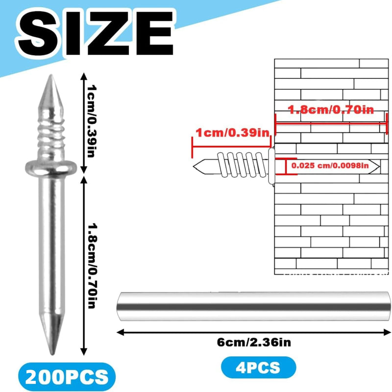 [Australia - AusPower] - 200Pcs Double-Head Skirting Thread Seamless Nail Rust-Proof Invisible Screws Solid Wood Baseboard Double-Headed Nails with Nail Specific Sleeve Tool 200Pcs 