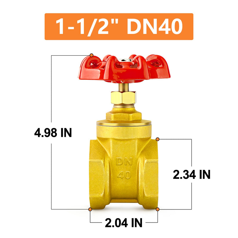 [Australia - AusPower] - GASHER 1PCS 1-1/2 Inch Brass industrial Gate Valve, Heavy-duty Rotary Sluice Valve with Female x Female Threads, with Wheel Handle, For Water, Oil, Gas 1.5 Inch 