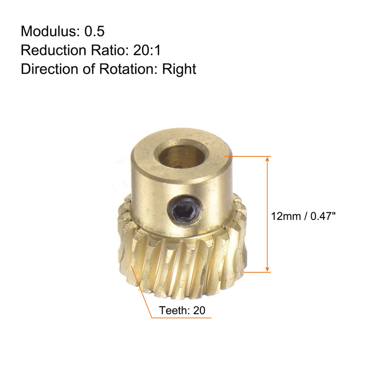 [Australia - AusPower] - Worm Gear Set Brass 0.5 Modulus 20T 20:1 Reduction Rate 3mm Hole Diameter Right Rotate Drive Gear Box Wheel Shaft Kits 