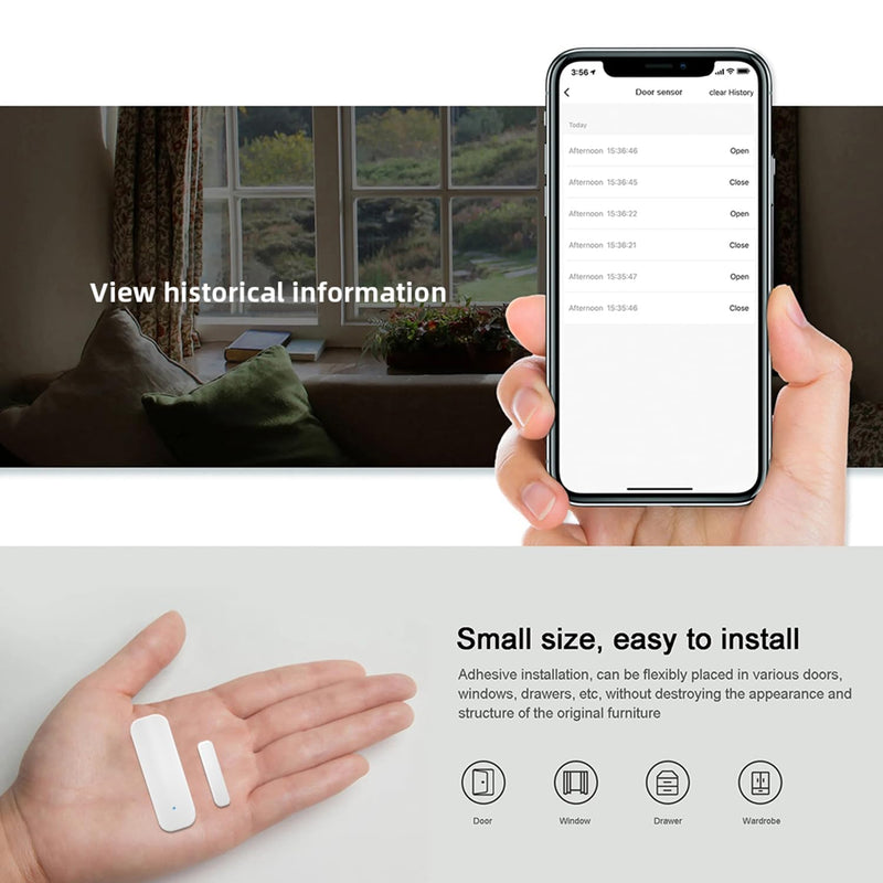 WiFi Door Sensor Window Detector: Smart Window Contact Sensor, Wireless Magnetic Door Open Detector with Free Notification Alerts, Compatible with Alexa Google Assistant (4-Pack) 4-Pack