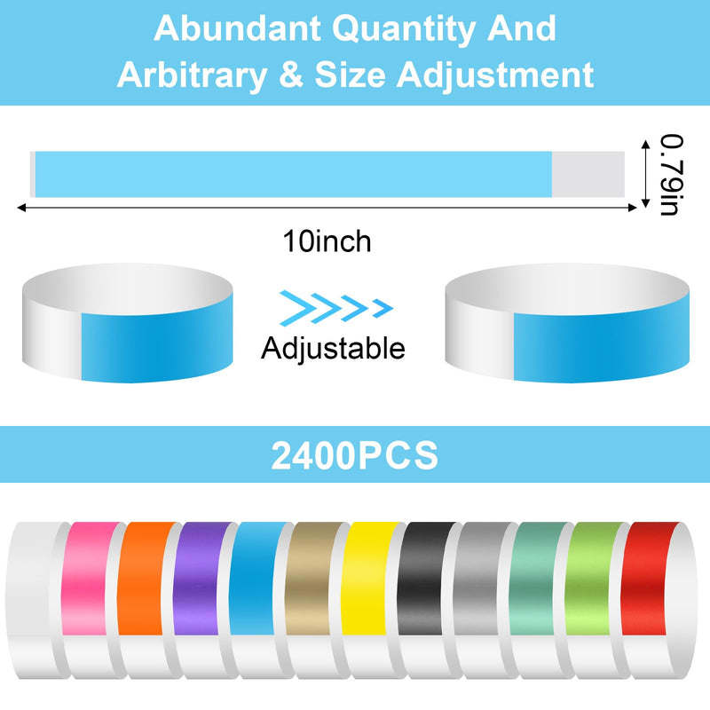 2400 Packs Paper Wristbands for Events Neno Color Waterproof Wrist Bands Armband Paper Bracelets Concert Identification Wristbands for Party Bar Entrance Admission (Multicolor)