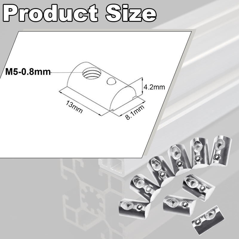 [Australia - AusPower] - M5 T Nut Roll-in Spring Loaded 100pcs M5x0.8mm Half Round Roll T-Nuts Carbon Steel Nickel Plated for 20x20 20 Series Aluminum Extrusions 3D Printer Replacement Tiny Nuts M5-100PCS 