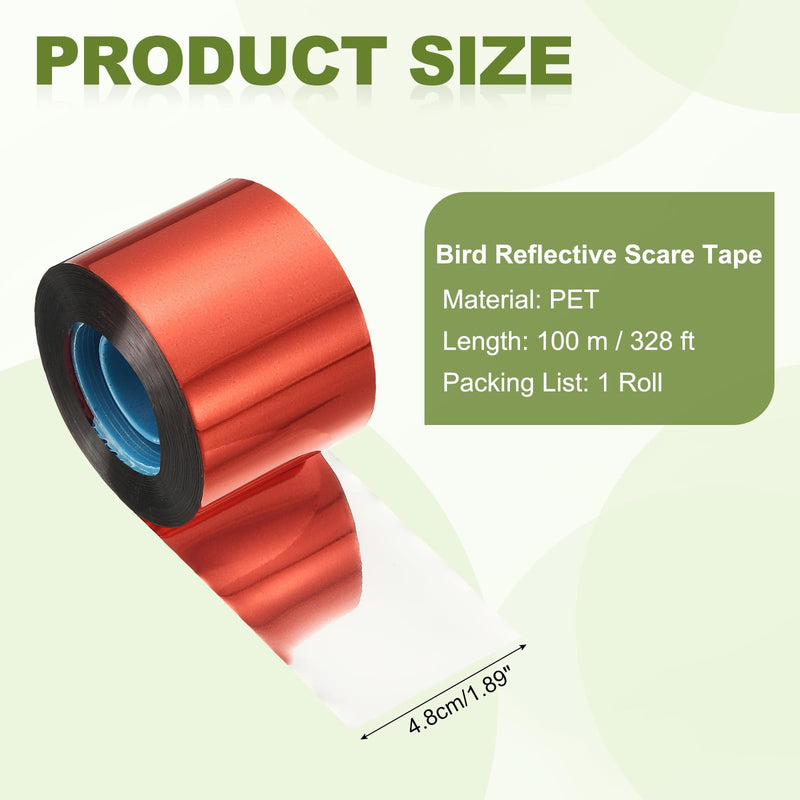 MECCANIXITY 328ft Long 2" Wide Red Dual Side Reflective Holographic Flash Bird Scare Tape Ribbon to Keep Birds Away, Hang Tie on Garden Farm Orchards Balcony Patio Yard Fence 328ft x 1.89in