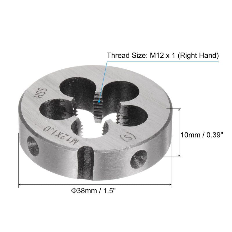 QUARKZMAN Round Die Metric M12x1 Thread (Right) High Speed Steel (HSS) Die Repair Tool M12 x 1